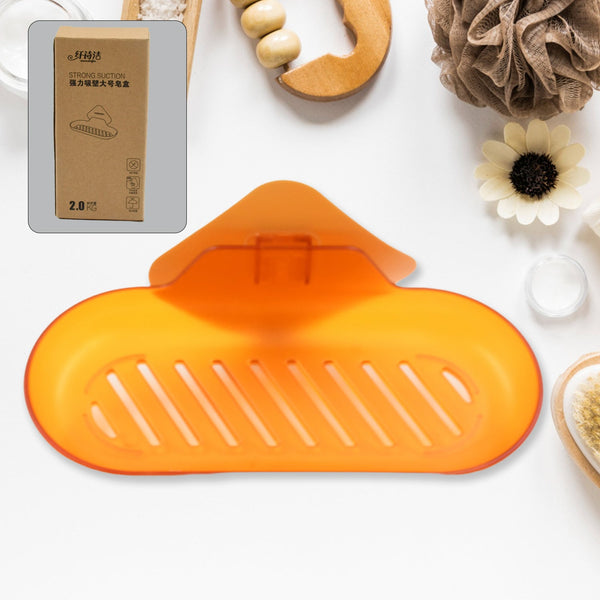 Wall Mounted Plastic Soap Dish Holder with Self Adhesive Tray for Bathroom